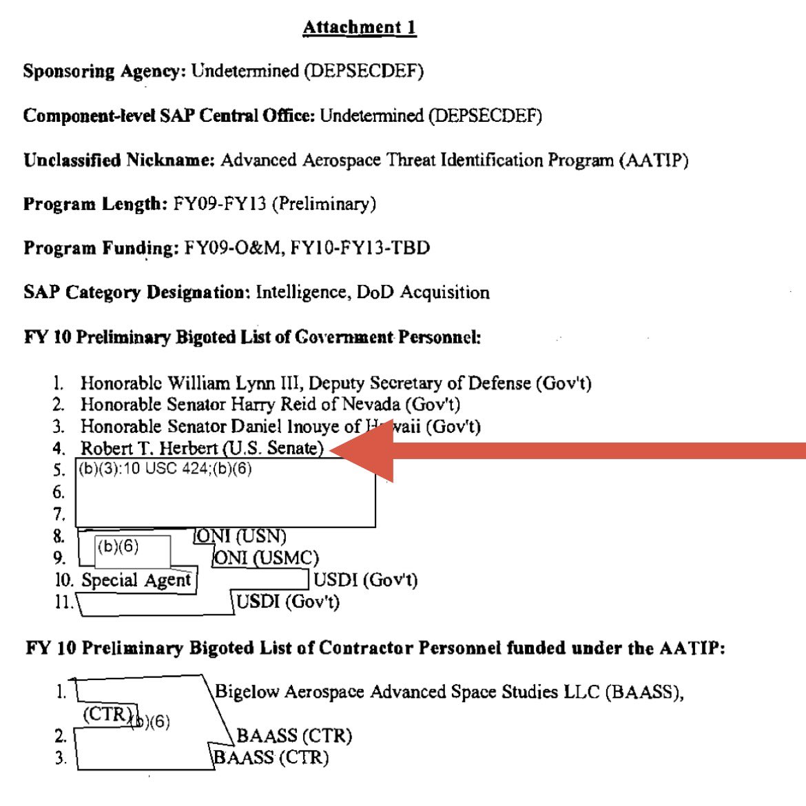 AATIP FY10 Preliminary Bigoted List — Herbert listed as #4